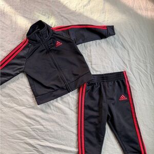 Adidas Black Tracksuit with Red Stripes